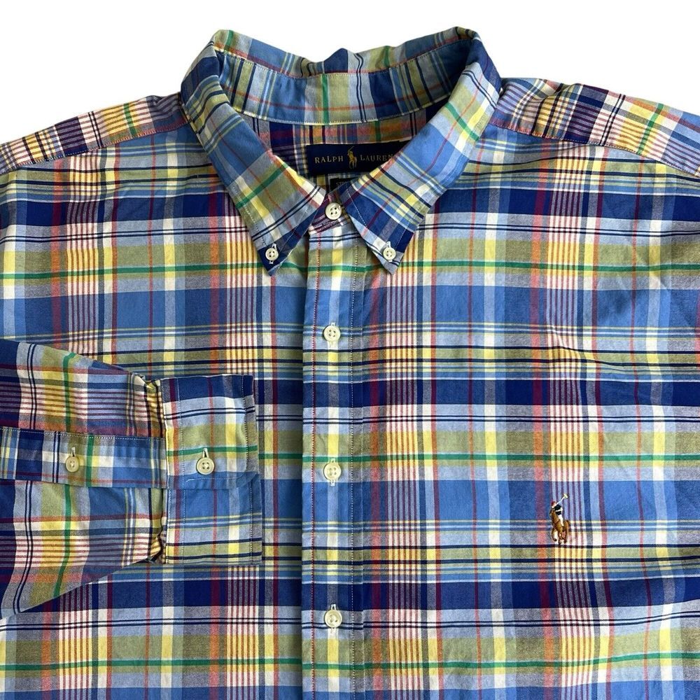 Ralph Lauren Mens 3XB Stretch Oxford Plaid‎ Long Sleeve Button Down Shirt